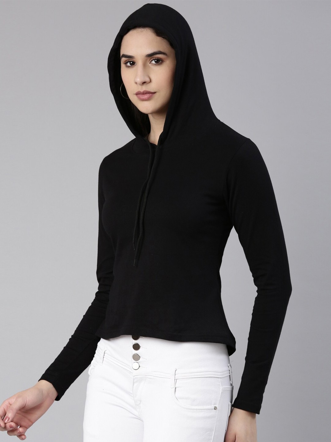 

Kryptic Women Hooded Pure Cotton Slim Fit T-shirt, Black