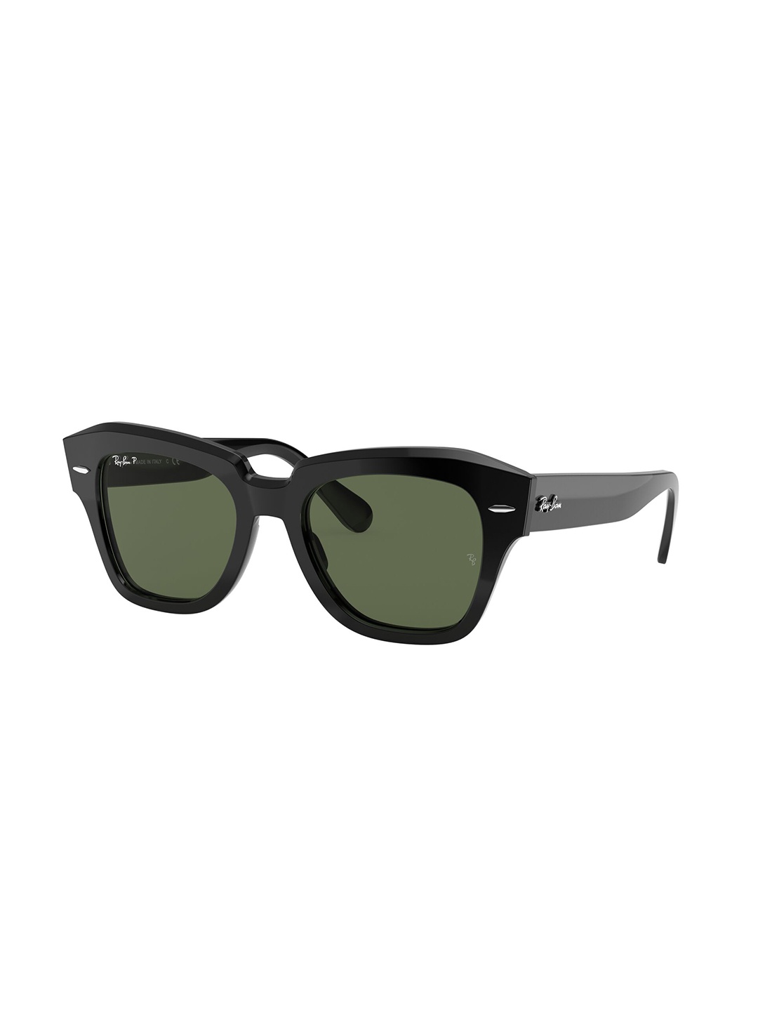 

Ray-Ban Unisex Polarized Green Lens Square Sunglasses - 0RB2186901/5849, Black