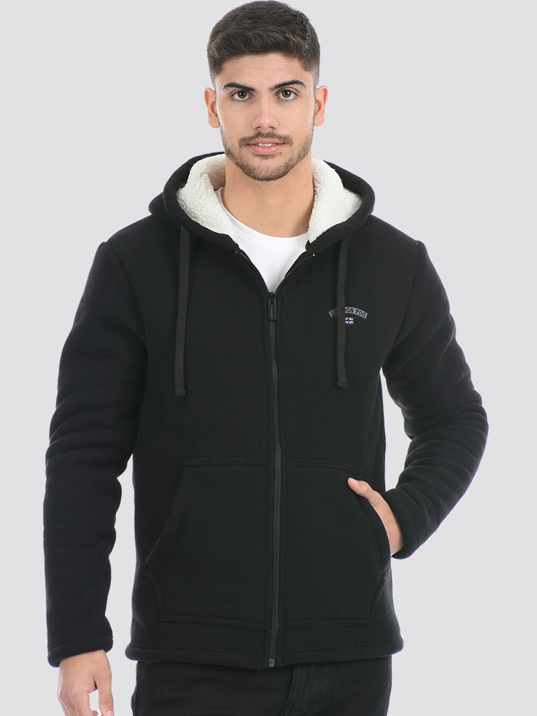 

LONDON FOG Men Hooded Front-Open Sweatshirt, Black