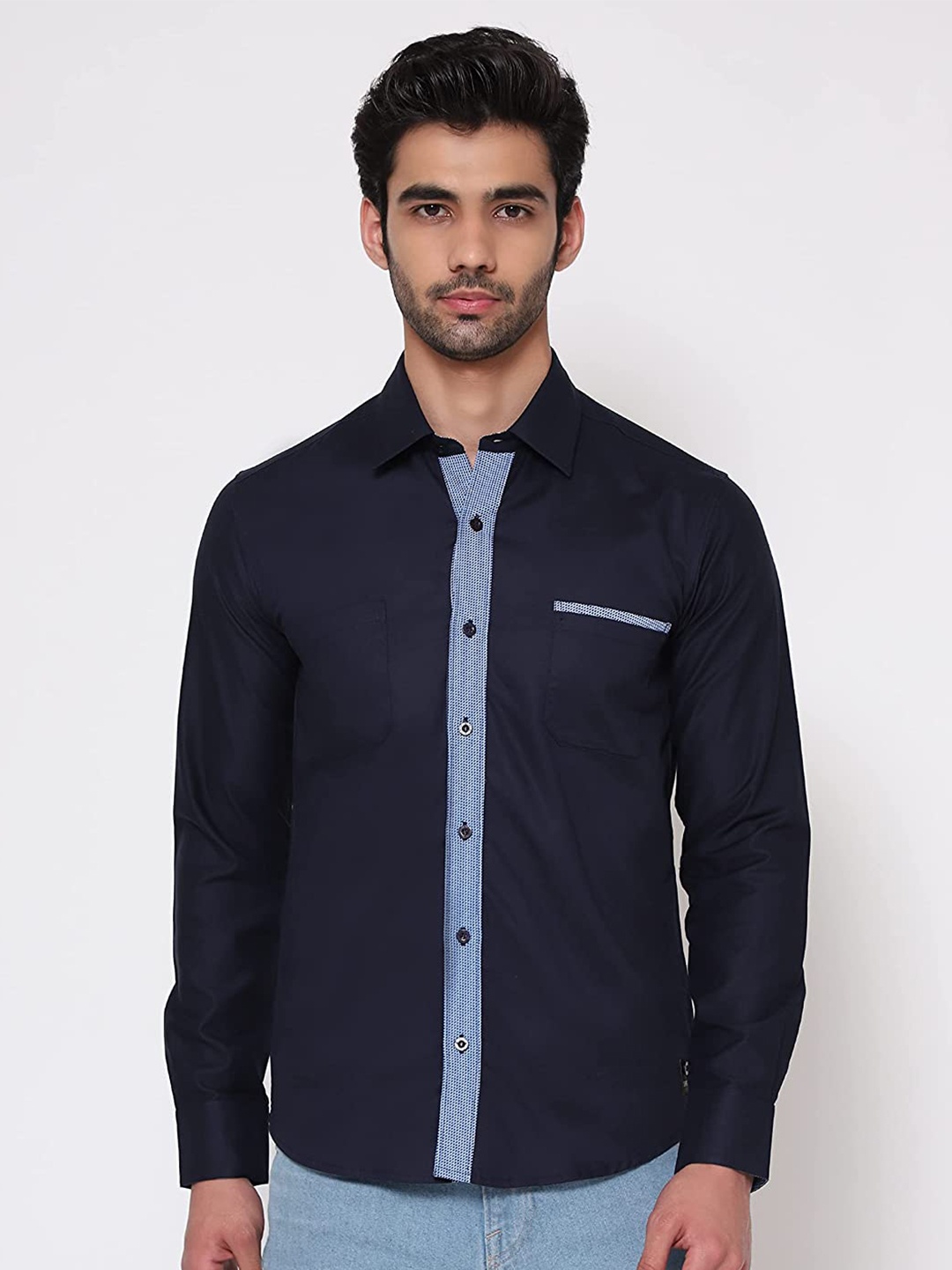 

SHIRT THEORY Men Casual Cotton Shirt, Navy blue