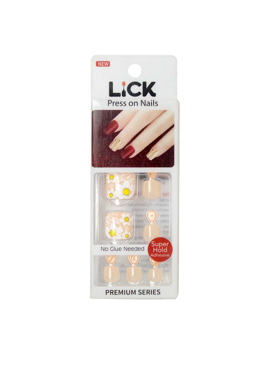 

LICK 12-Pieces Square Shape Fake Reusable Press On Nails With Application Kit, Peach