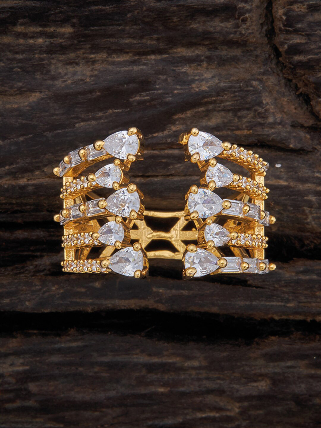 

Kushal's Fashion Jewellery Gold-Plated CZ-Studded Adjustable Finger Ring