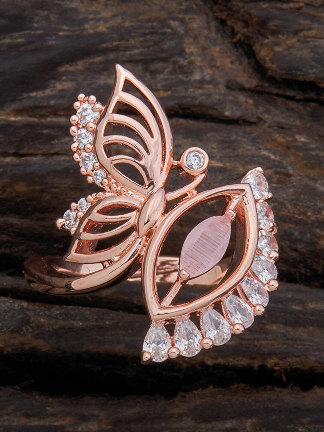 

Kushal's Fashion Jewellery Rose Gold-Plated CZ Studded Finger Ring