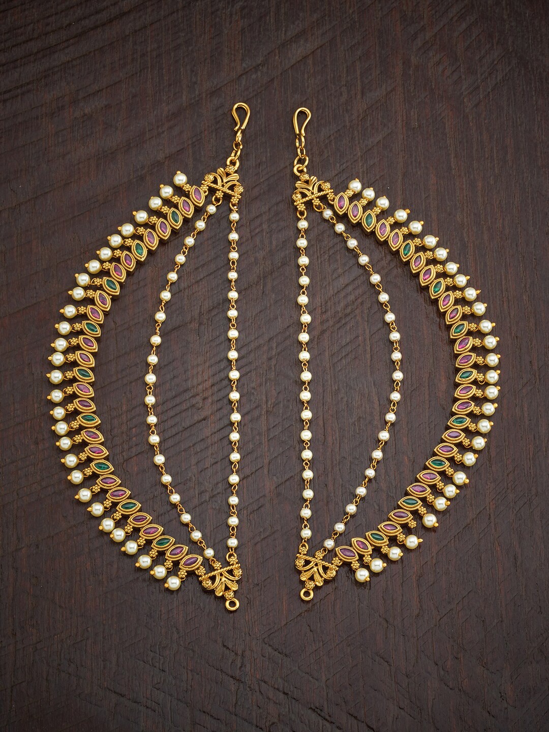 

Kushal's Fashion Jewellery Gold-Plated Antique Ear Cuff Matil, Red