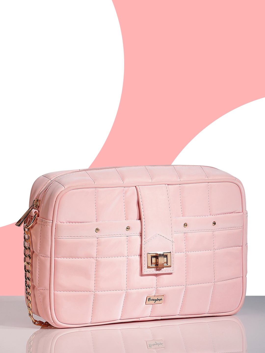 

Berrylush Textured Structured Handheld Bag with Quilted, Pink