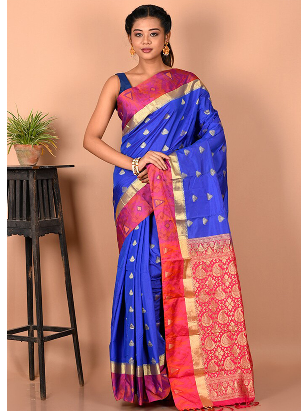 

AllSilks Ethnic Motifs Zari Kanjeevaram Saree, Blue