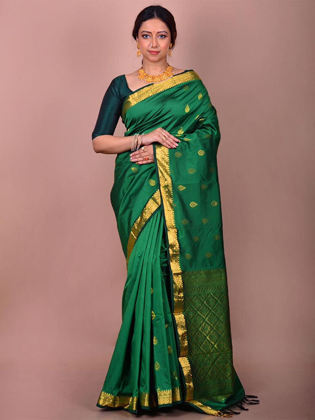 

AllSilks Woven Design Zari Kanjeevaram Saree, Green