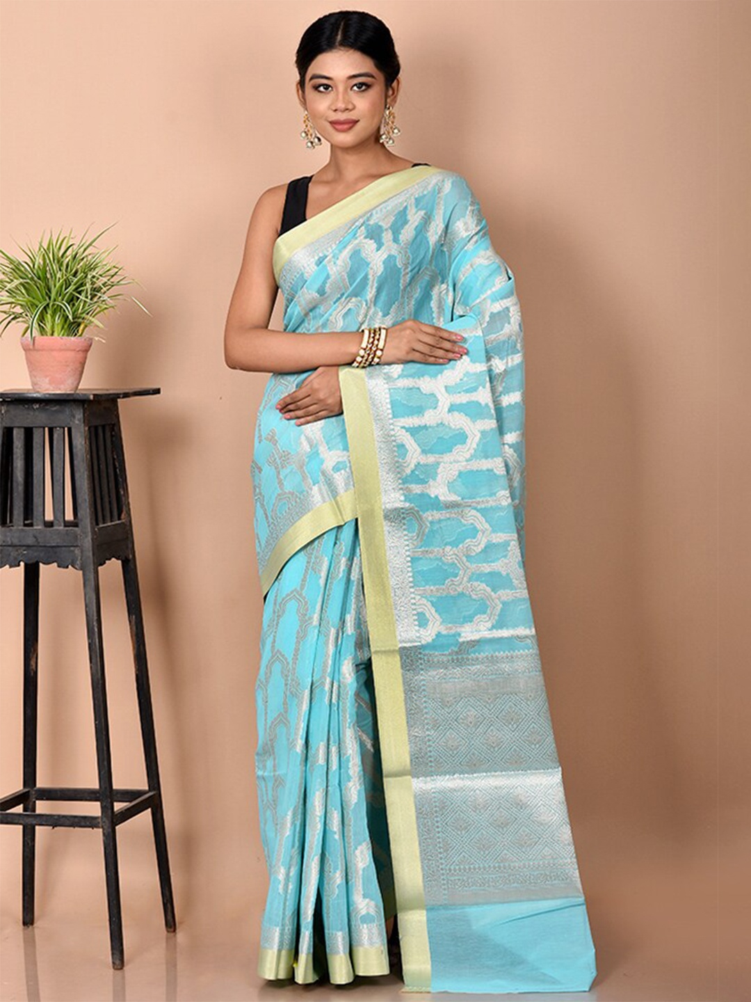

AllSilks Woven Design Silk Blend Saree, Blue