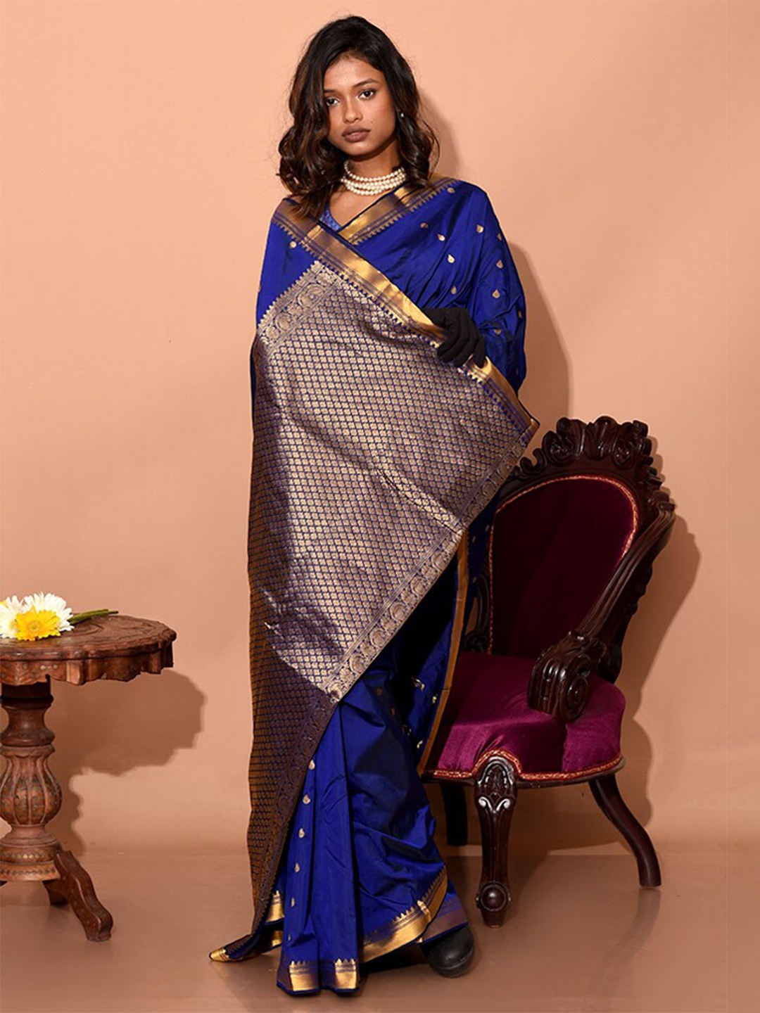 

AllSilks Woven Design Zari Kanjeevaram Saree, Blue