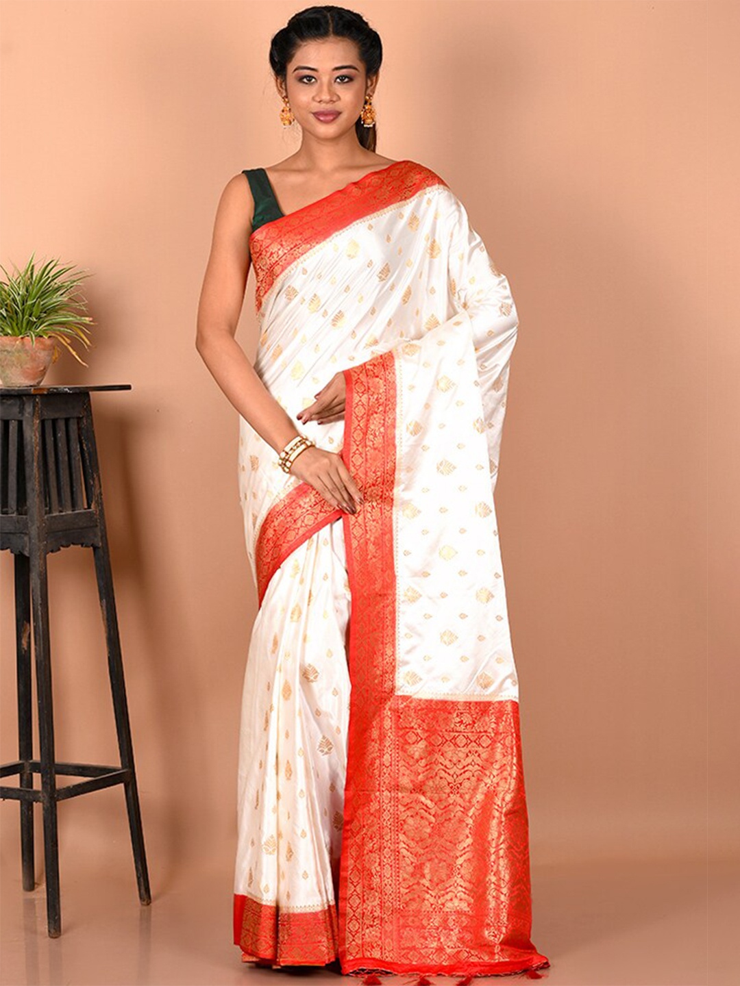 

AllSilks Ethnic Motifs Zari Saree, White