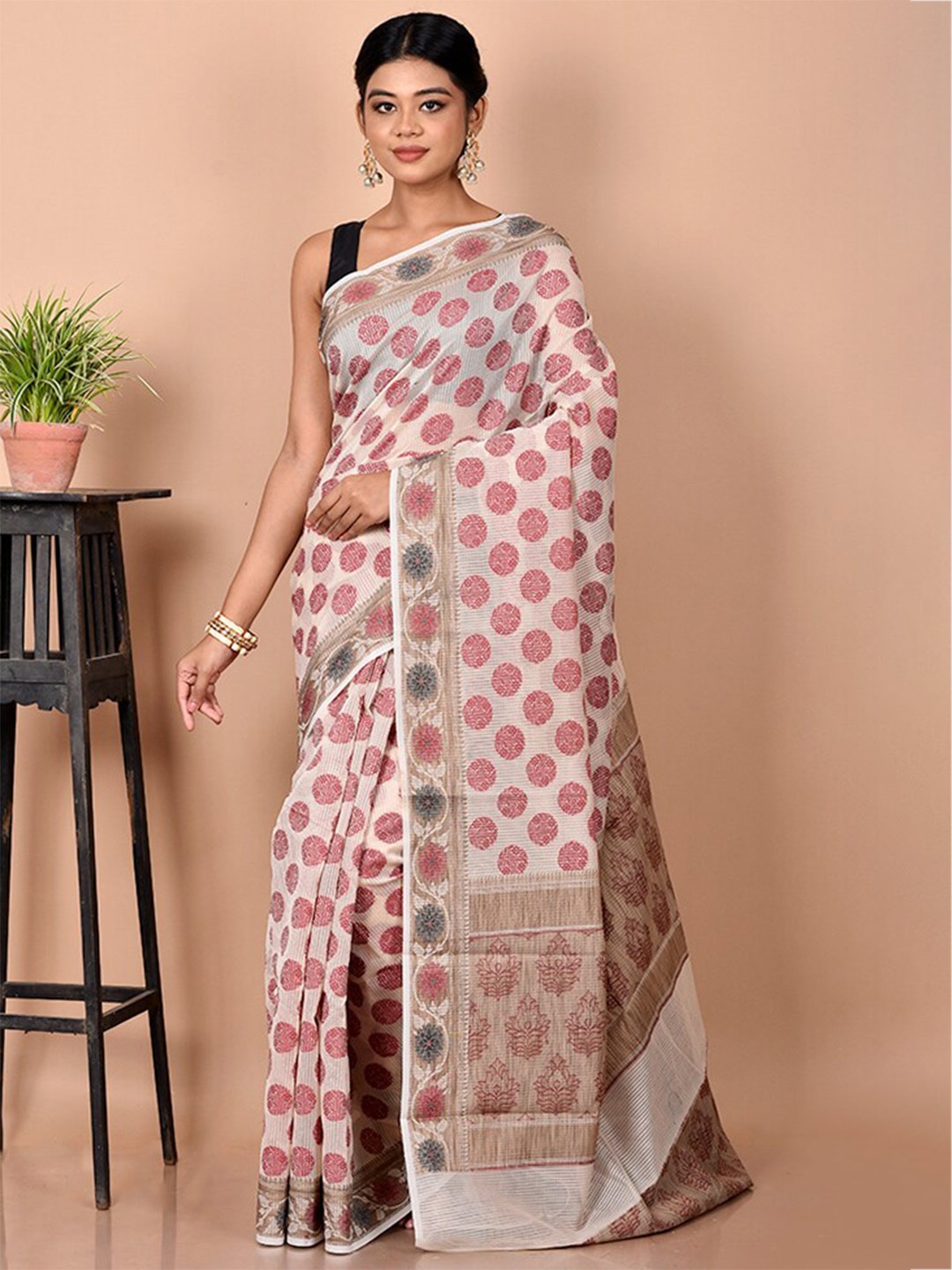

AllSilks Woven Design Saree, Off white