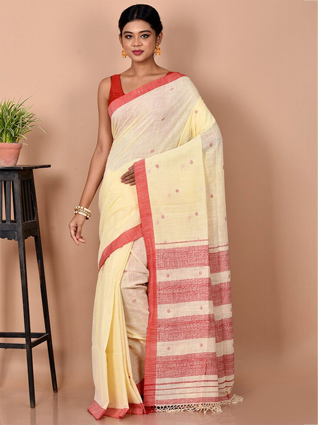 

AllSilks Woven Design Saree, Cream