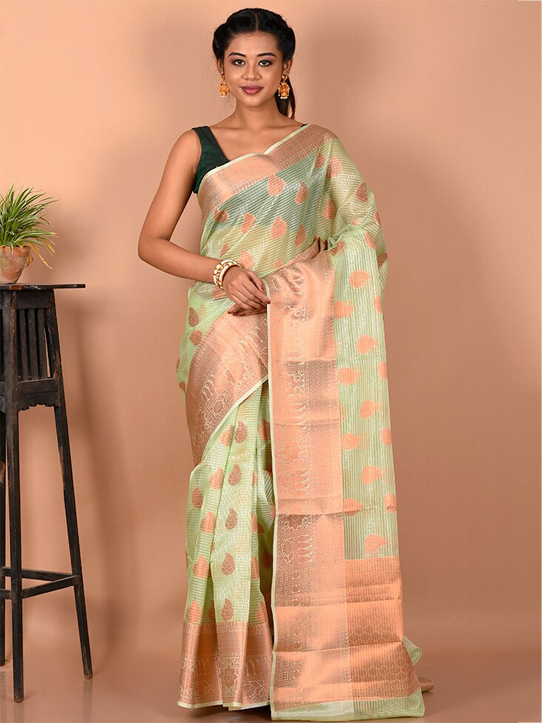 

AllSilks Woven Design Zari Saree, Green