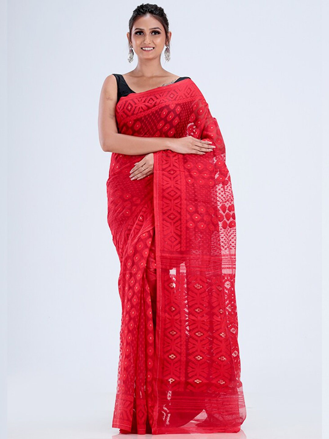 

AllSilks Ethnic Motifs Pure Cotton Taant Saree, Red
