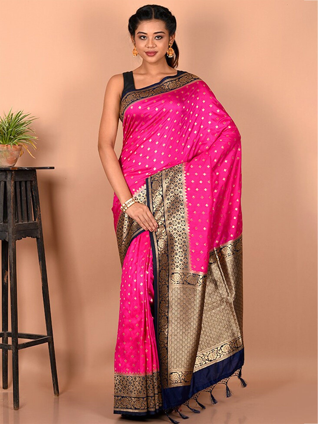 

AllSilks Ethnic Motifs Zari Saree, Pink