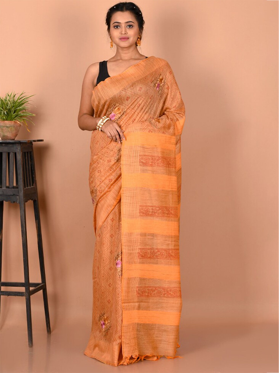 

AllSilks Ethnic Motifs Woven Design Festive Saree, Rust