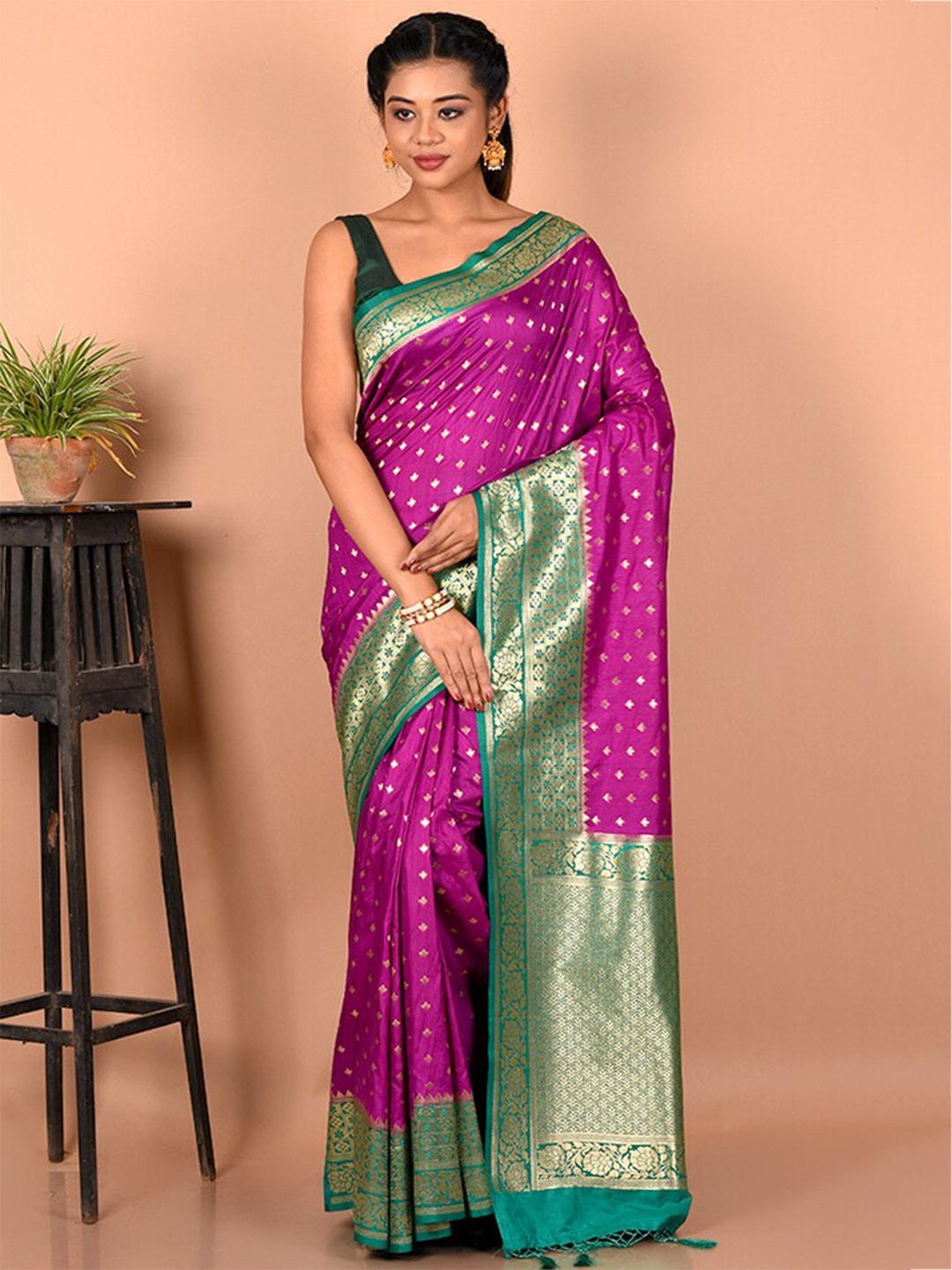 

AllSilks Woven Design Zari Saree, Purple