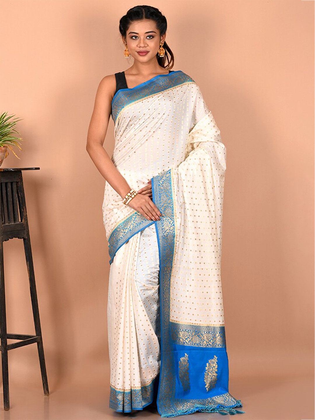 

AllSilks Woven Design Zari Boarded Saree, White