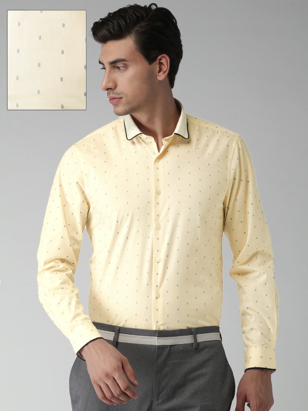 

INVICTUS Men Yellow Slim Fit Self-Design Formal Shirt