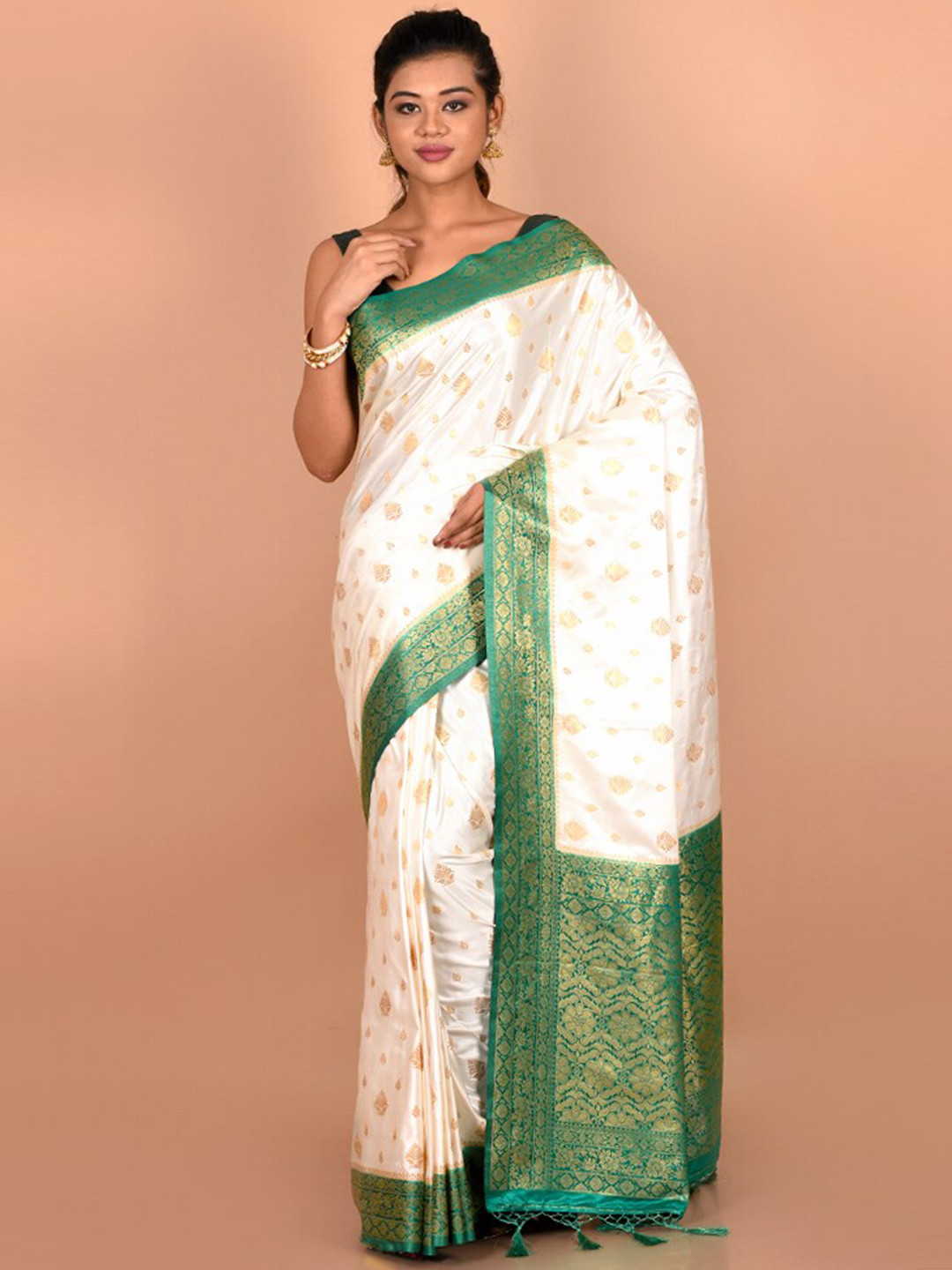 

AllSilks Ethnic Motifs Woven design Zari Saree, White