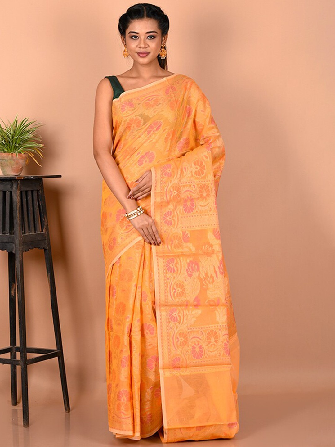 

AllSilks Floral Woven Design Zari Saree, Yellow