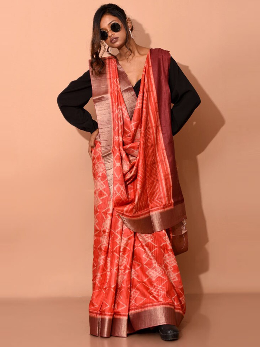 

AllSilks Woven Design Zari Saree, Rust