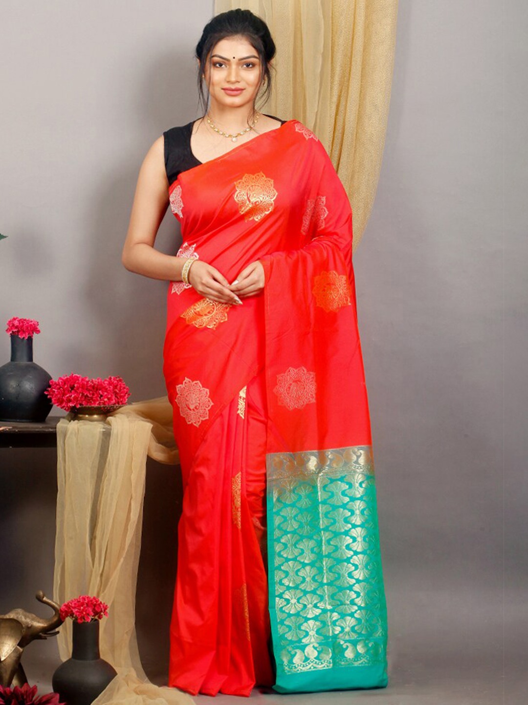 

AllSilks Woven Design Zari Kanjeevaram Saree, Pink