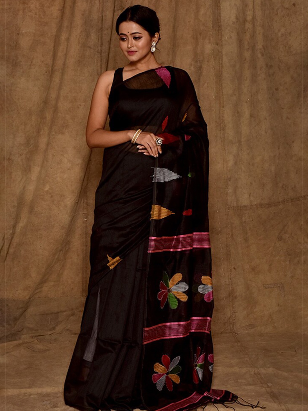 

AllSilks Floral Woven Design Zari Saree, Black