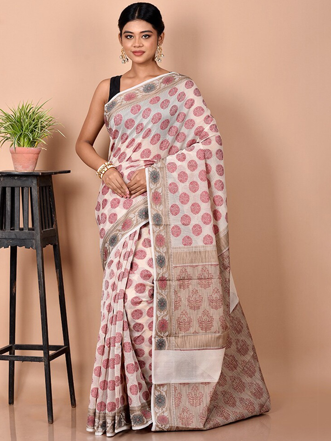 

AllSilks Ethnic Motifs Woven design Saree, White