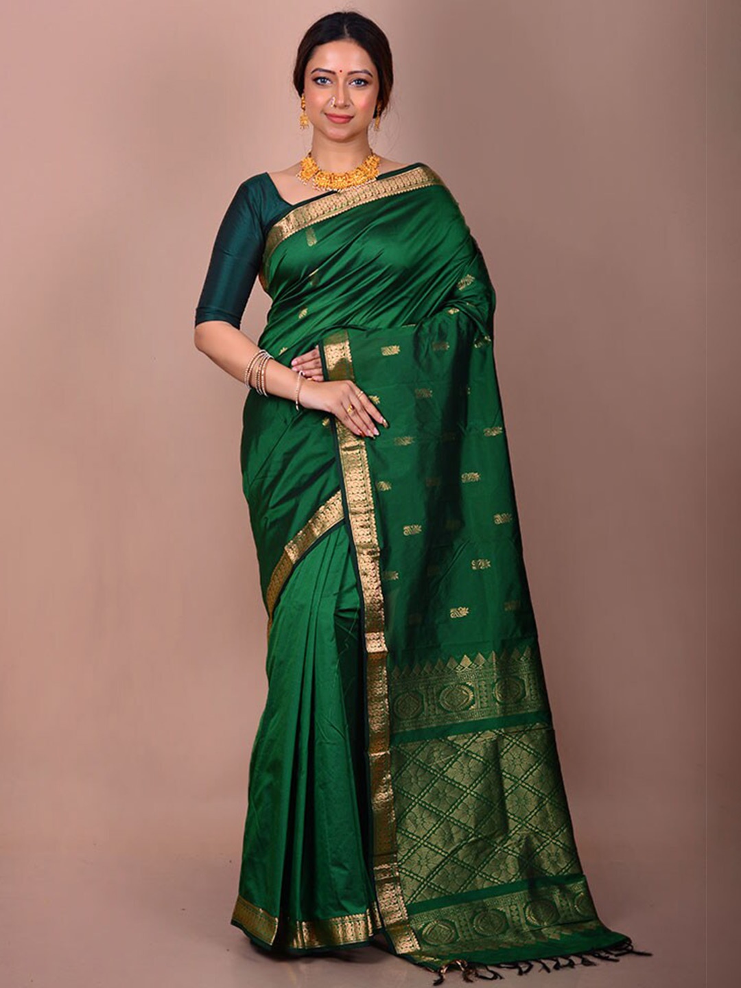 

AllSilks Woven Design Zari Kanjeevaram Saree, Green