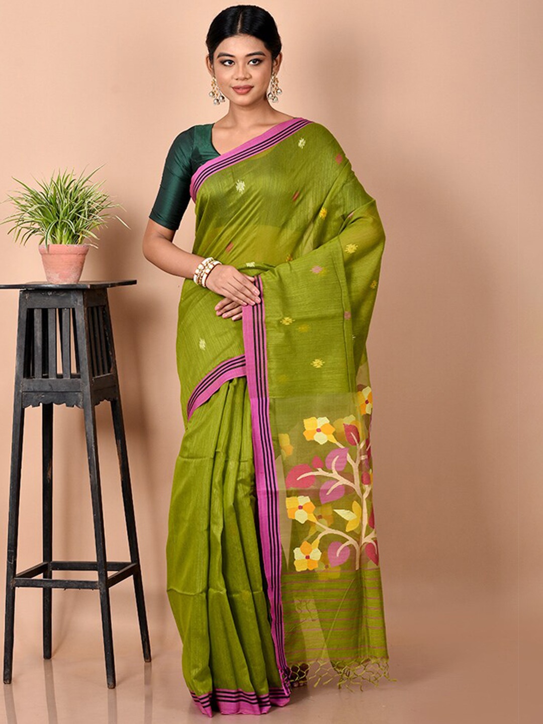 

AllSilks Woven Design Saree, Green