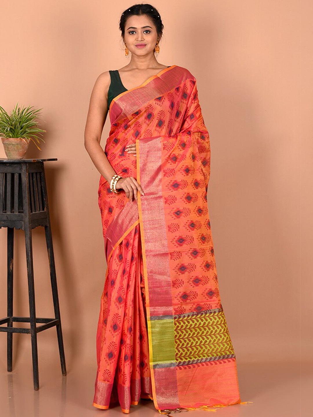 

AllSilks Ethnic Motifs Zari Saree, Rust