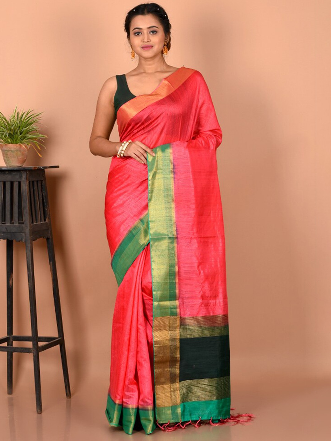 

AllSilks Zari Silk Blend Saree, Pink