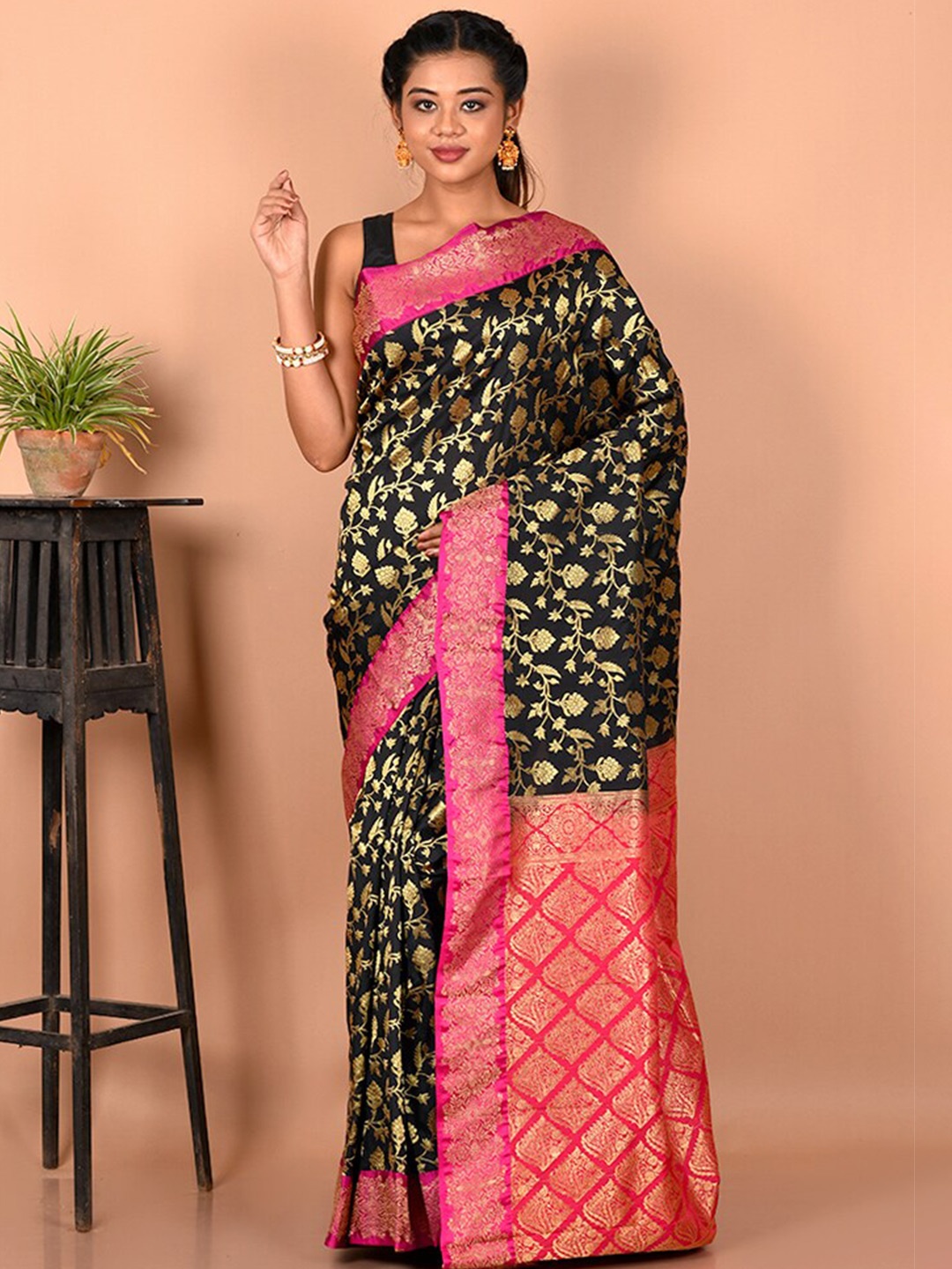 

AllSilks Woven Design Zari Kanjeevaram Saree, Black