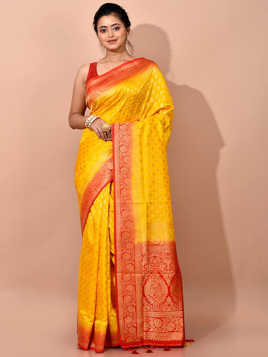 

AllSilks Ethnic Motifs Zari Silk Blend Saree, Yellow