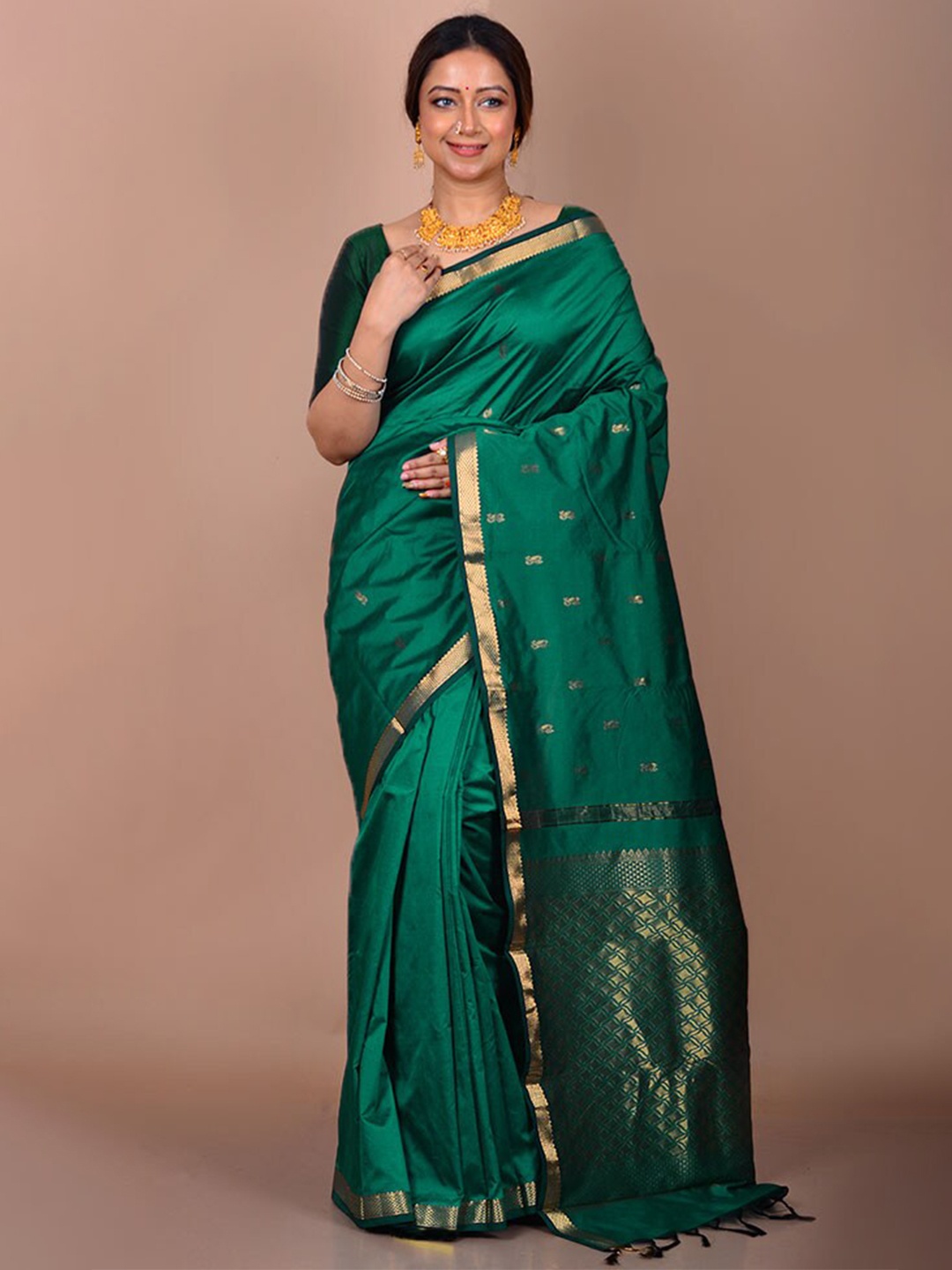 

AllSilks Woven Design Zari Kanjeevaram Saree, Green