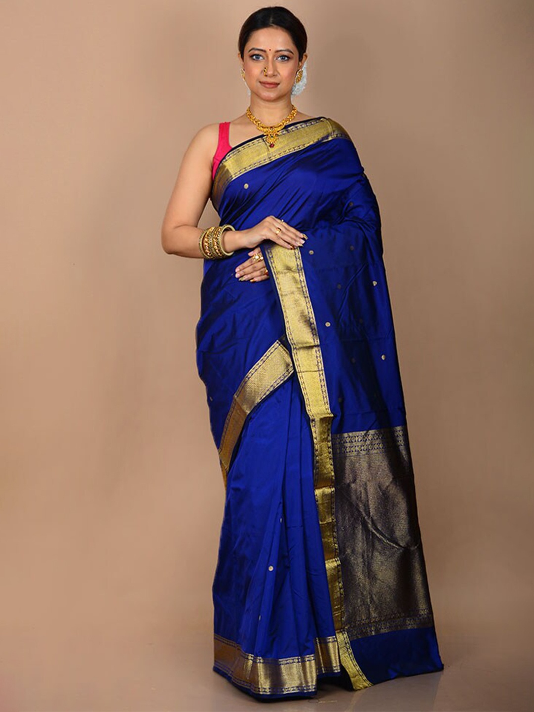 

AllSilks Zari Silk Blend Kanjeevaram Saree, Blue