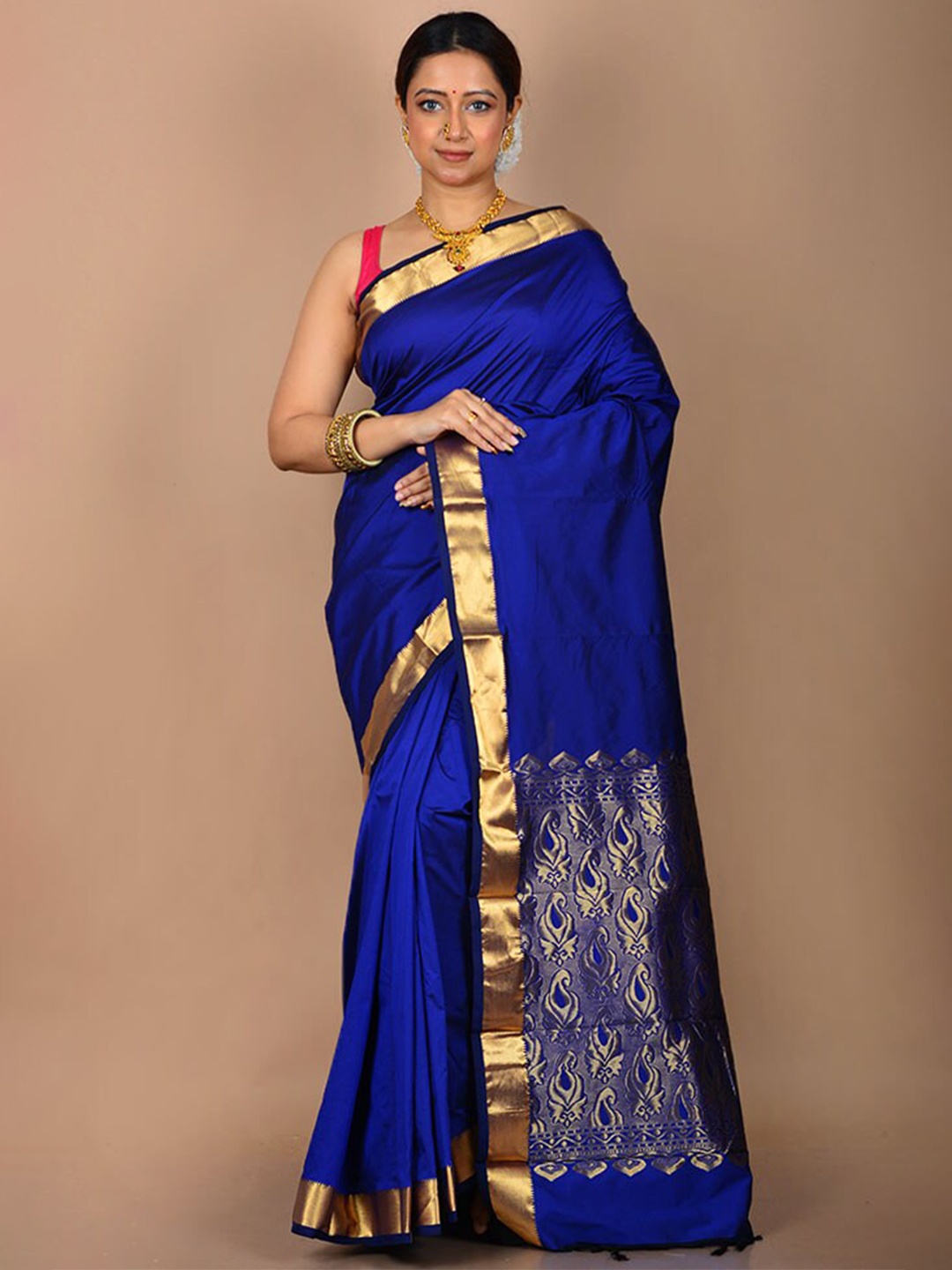 

AllSilks Zari Silk Blend Kanjeevaram Saree, Blue