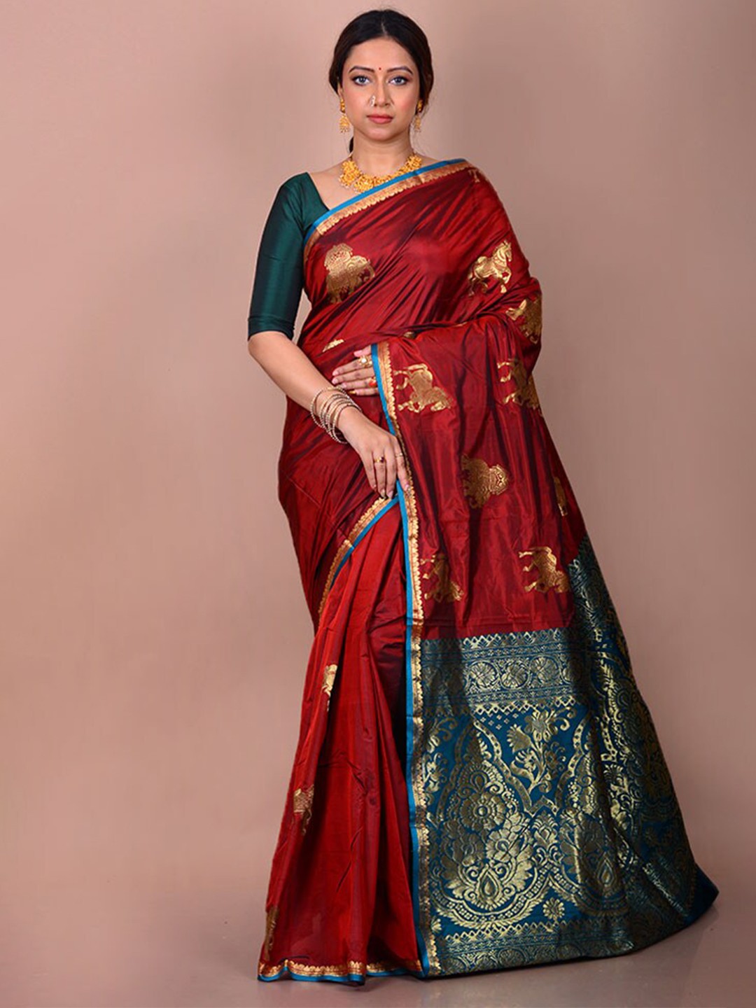 

AllSilks Woven Design Zari Kanjeevaram Saree, Maroon