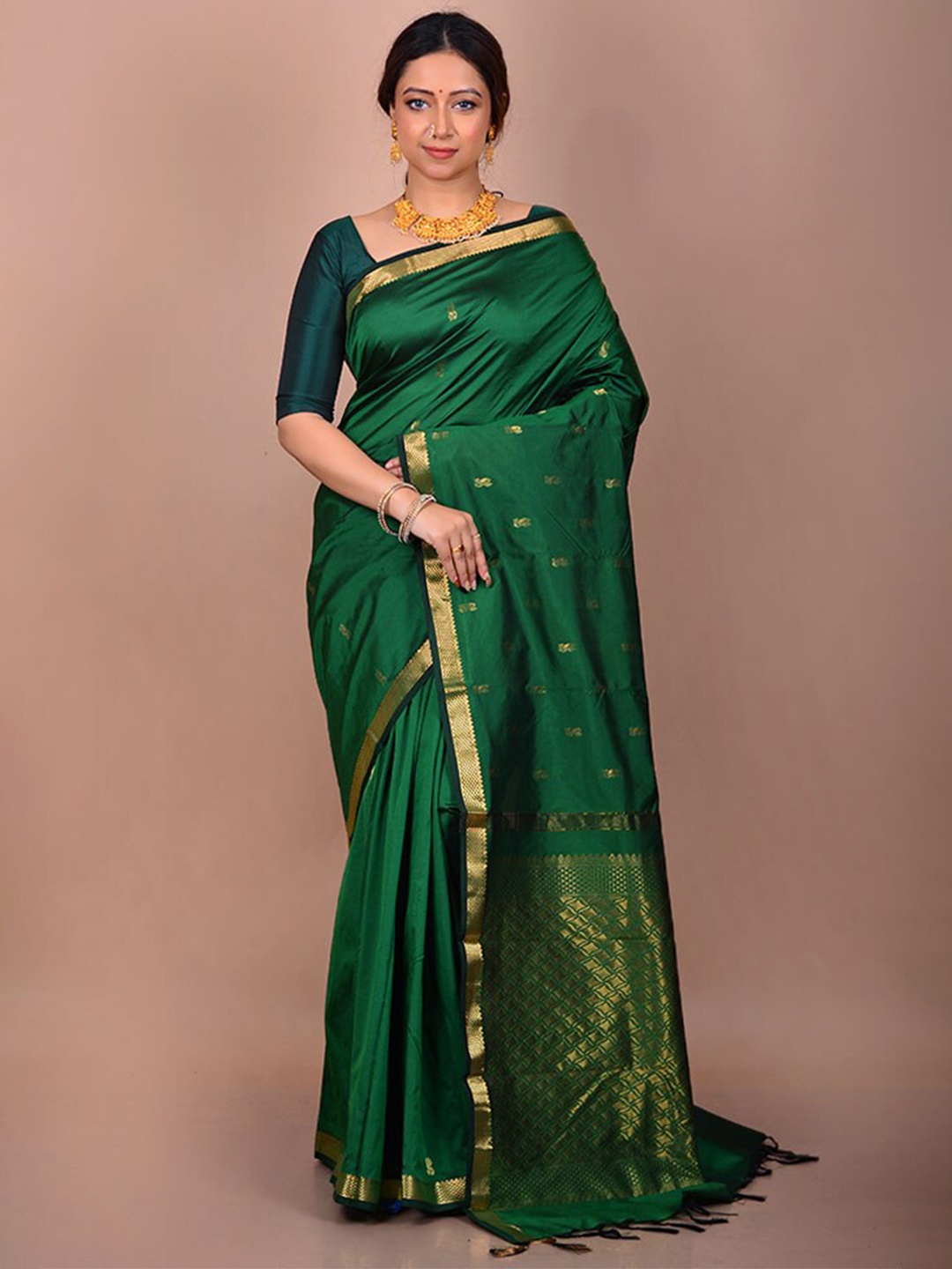 

AllSilks Woven Design Zari Kanjeevaram Saree, Green
