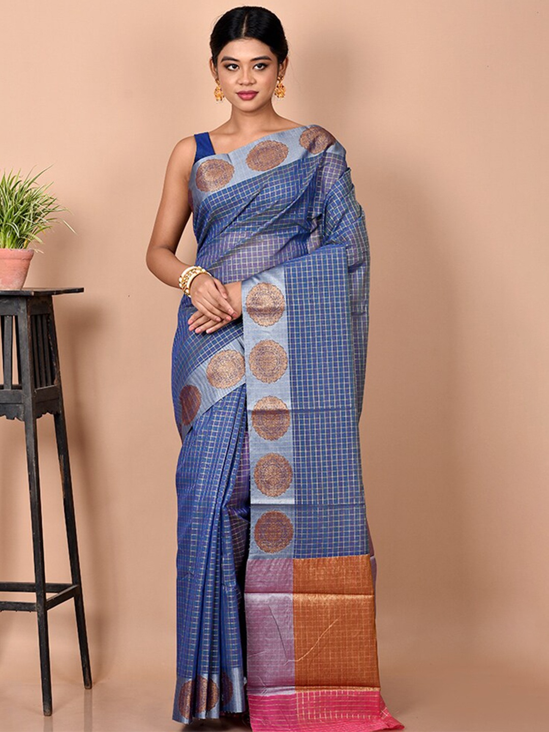 

AllSilks Ethnic Motifs Woven Design Zari Saree, Navy blue