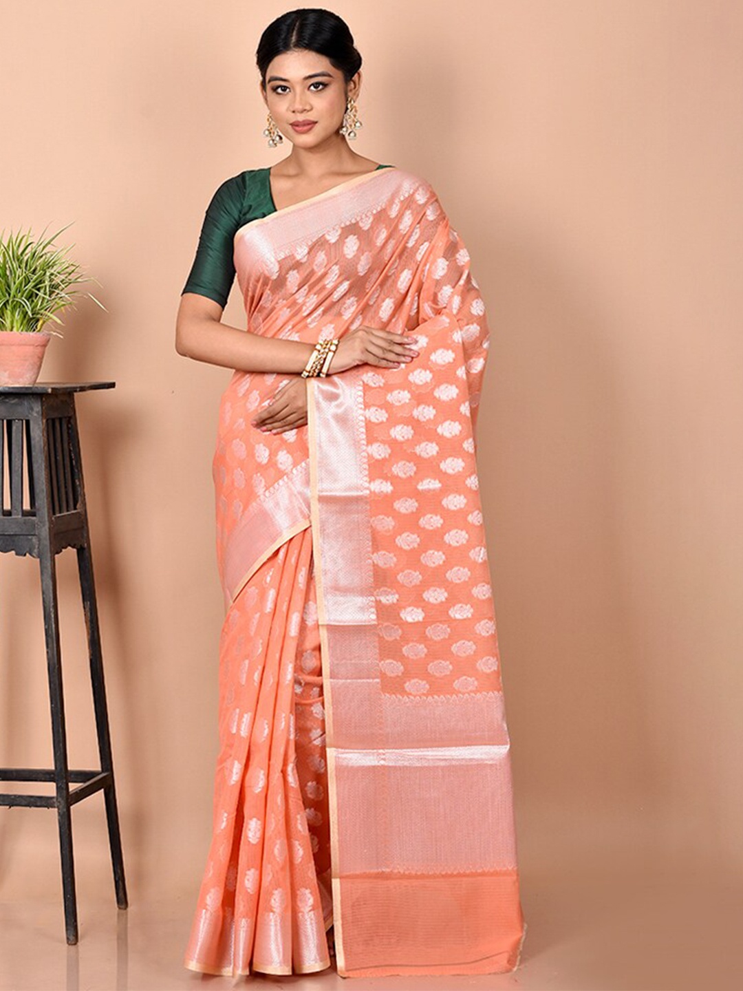 

AllSilks Woven Design Zari Saree, Peach