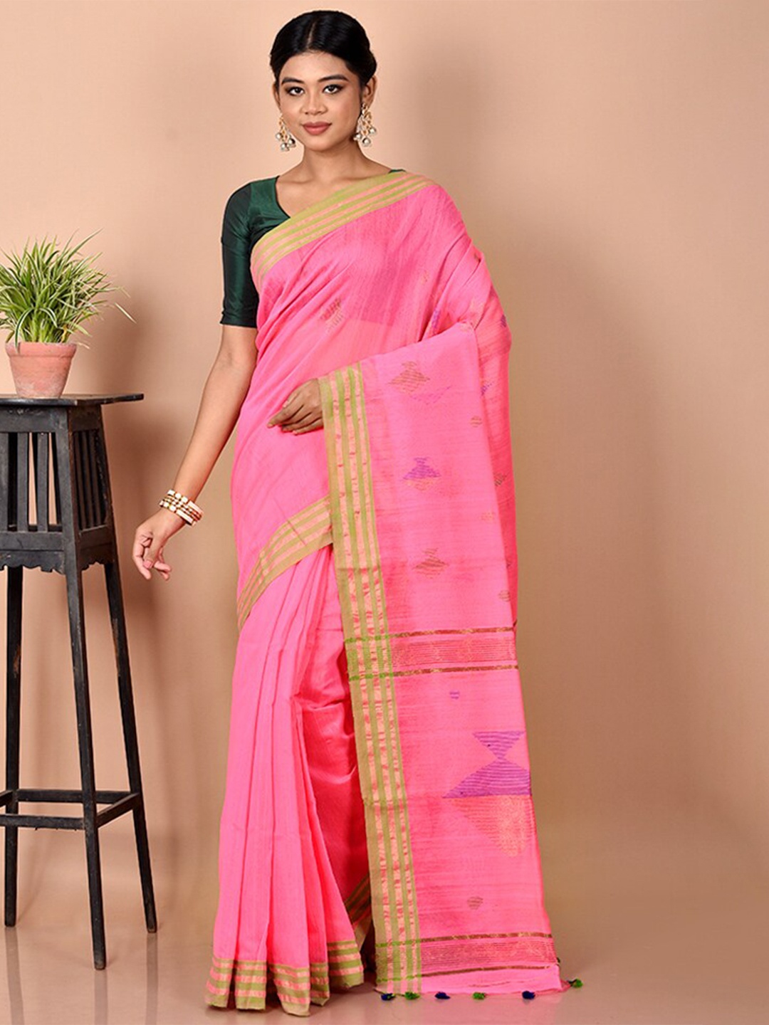 

AllSilks Woven Design Zari Saree, Pink