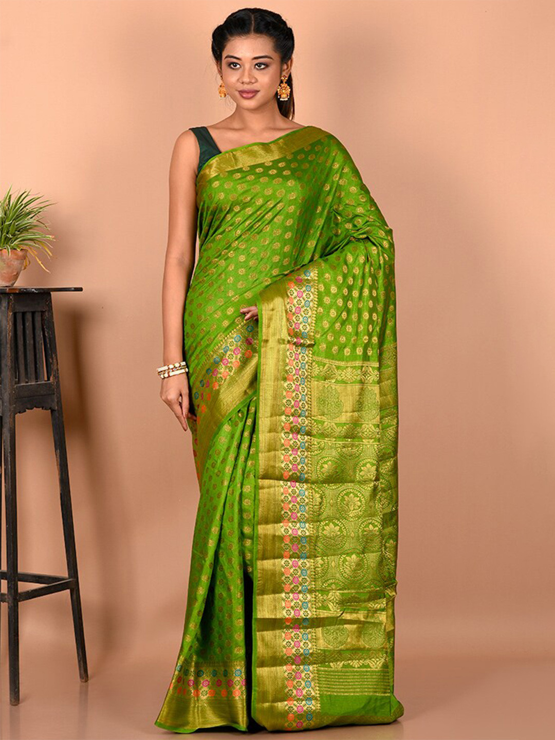 

AllSilks Woven Design Zari Saree, Green