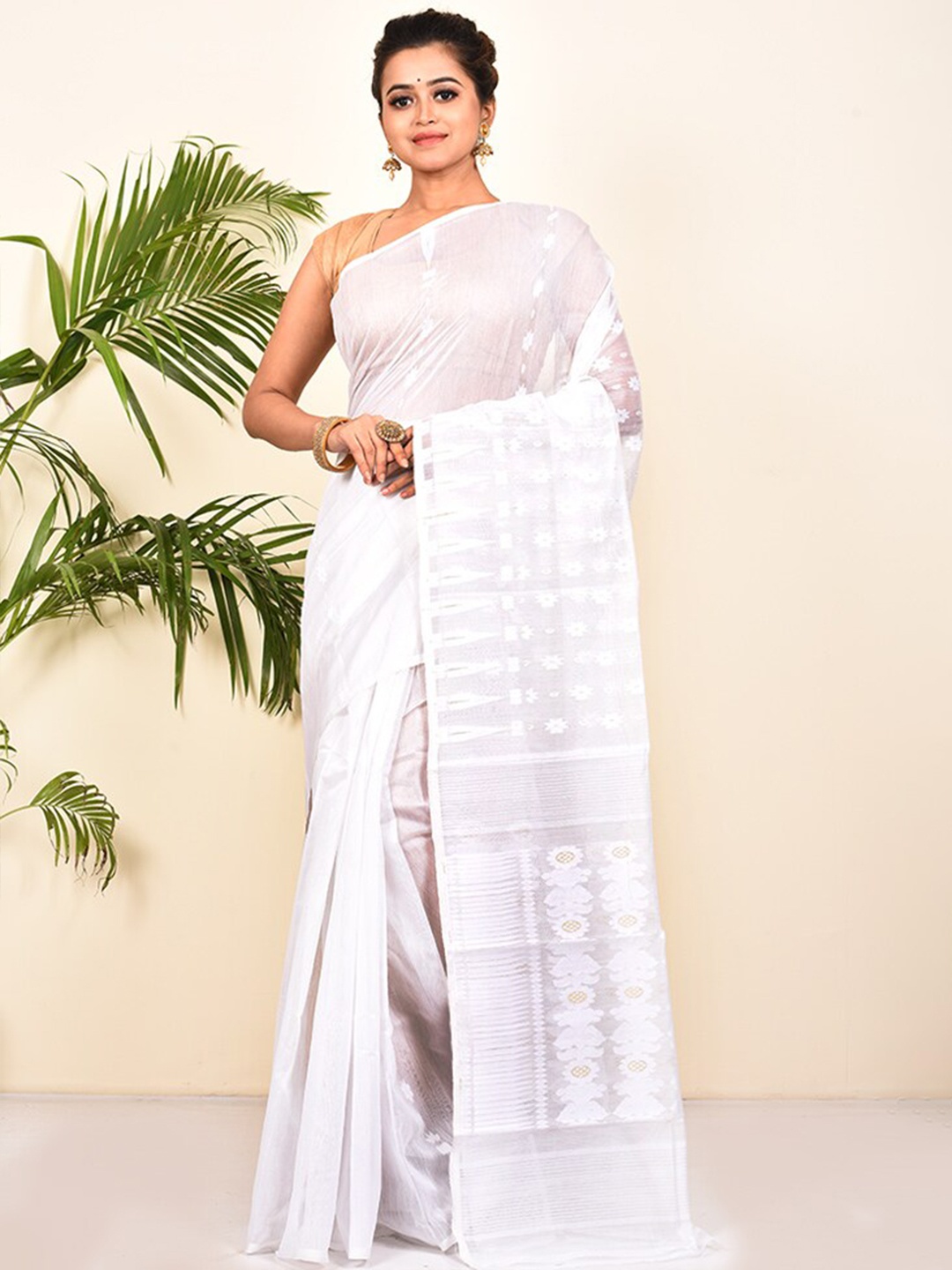 

AllSilks Ethnic Motifs Pure Cotton Taant Saree, White