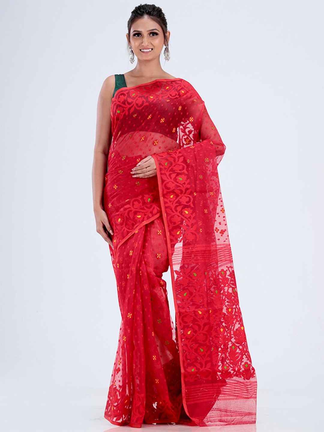 

AllSilks Woven Design Pure Cotton Taant Saree, Red
