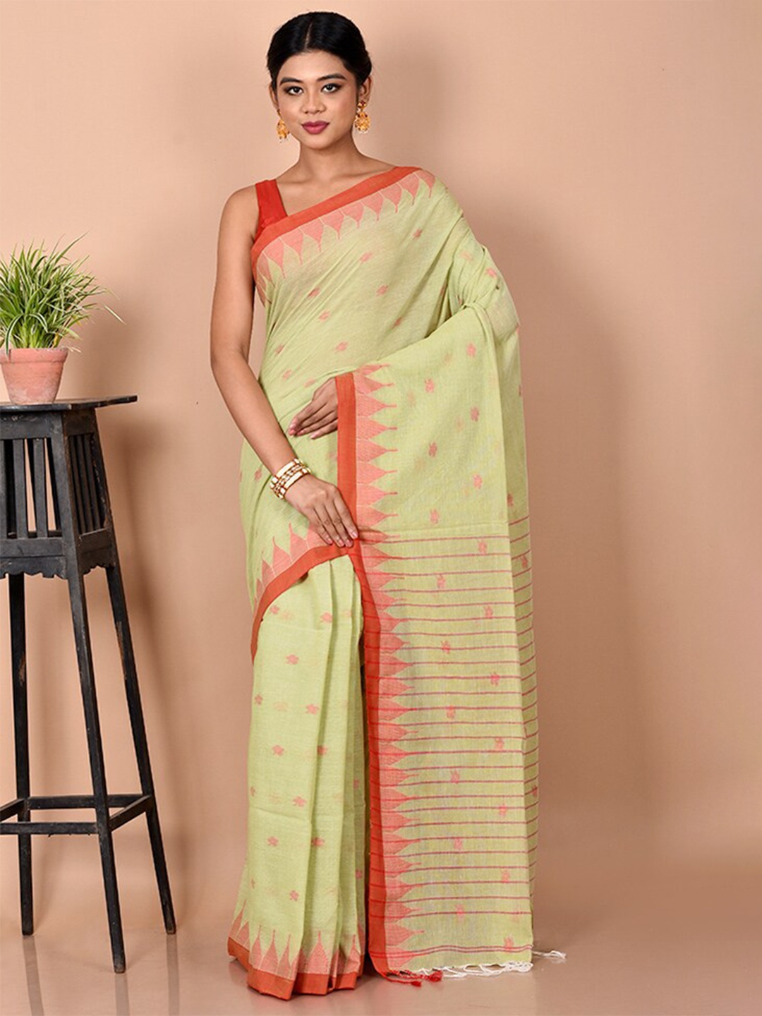 

AllSilks Woven Design Silk Blend Saree, Green