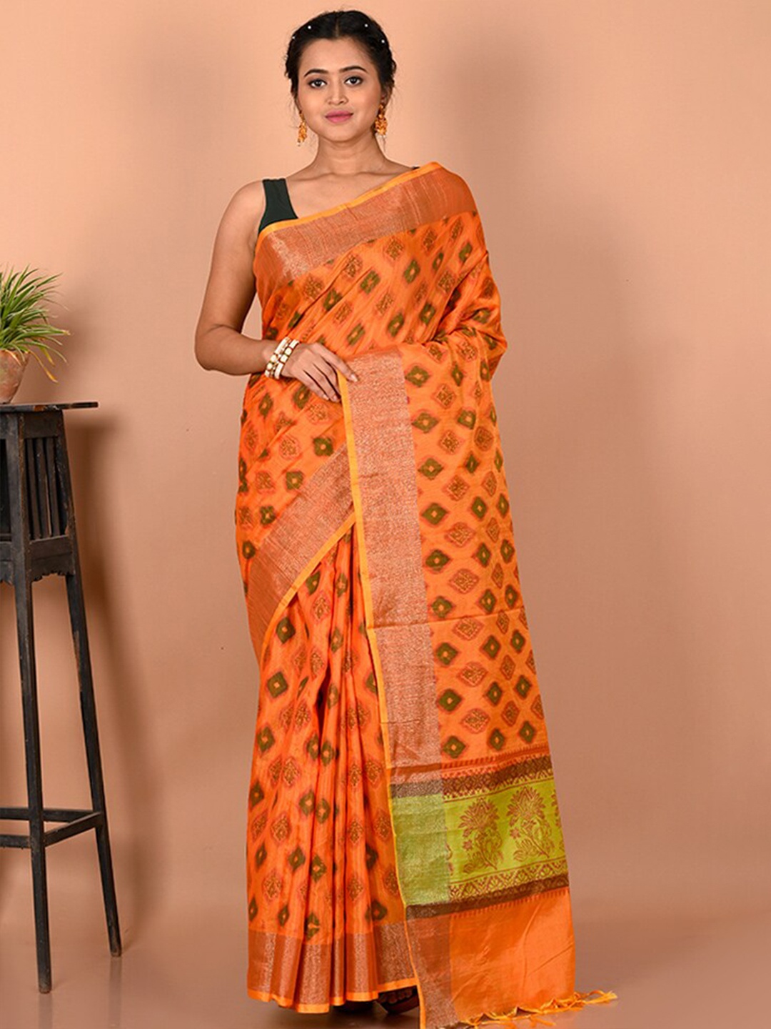 

AllSilks Woven Design Saree, Orange