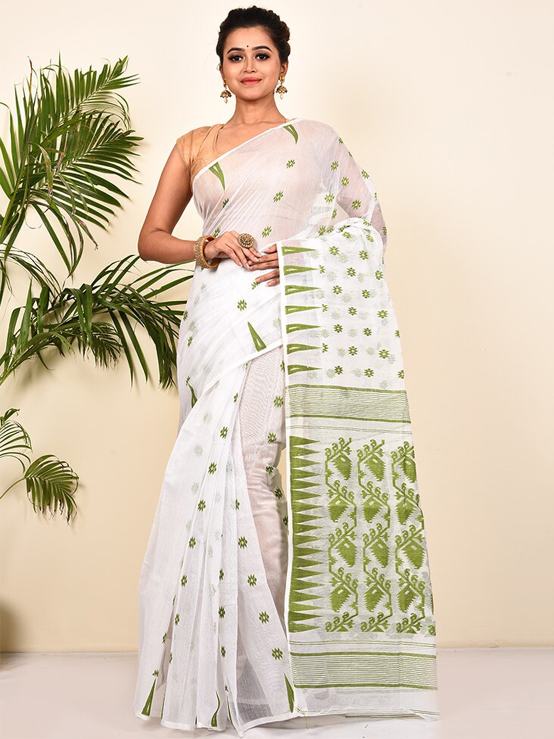 

AllSilks Woven Design Pure Cotton Taant Saree, White