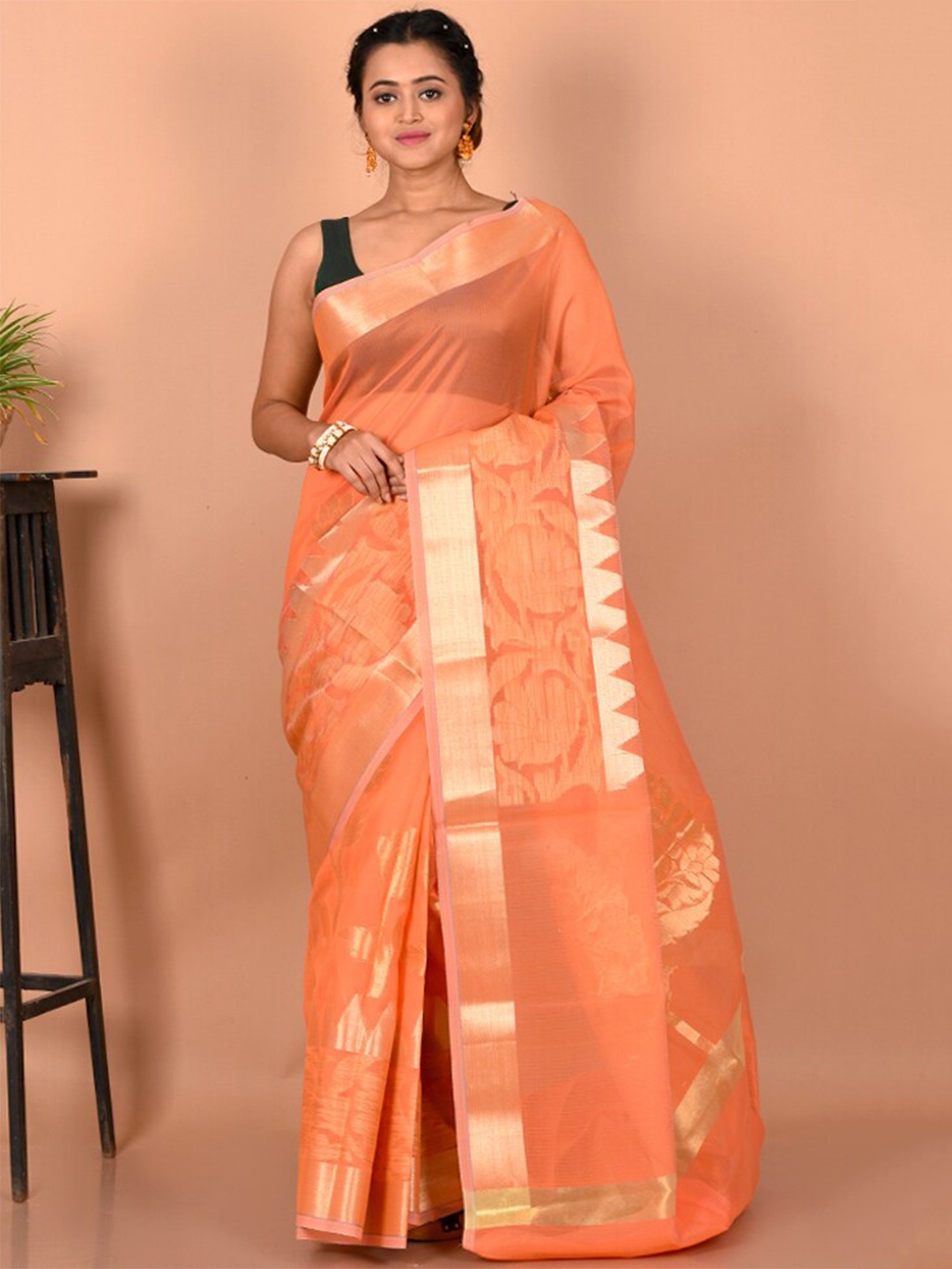 

AllSilks Woven Design Saree, Peach